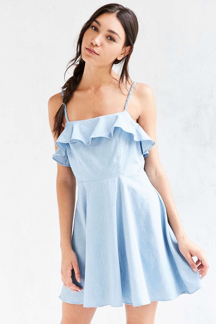 Cooperative Chambray Ruffle Fit & Flare Dress