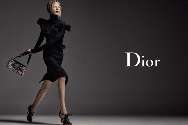 Julia Nobis wears fitted black dress in Dior's fall-winter 2016 campaign