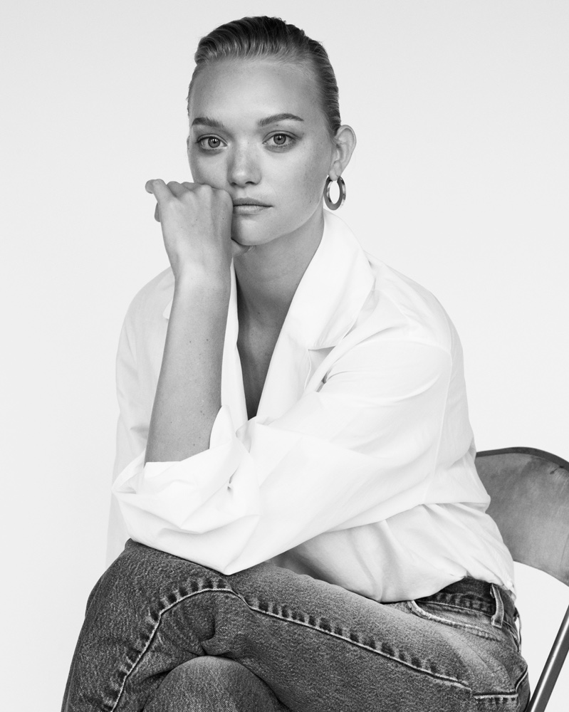 Keeping it casual, Gemma Ward models white shirt with jeans