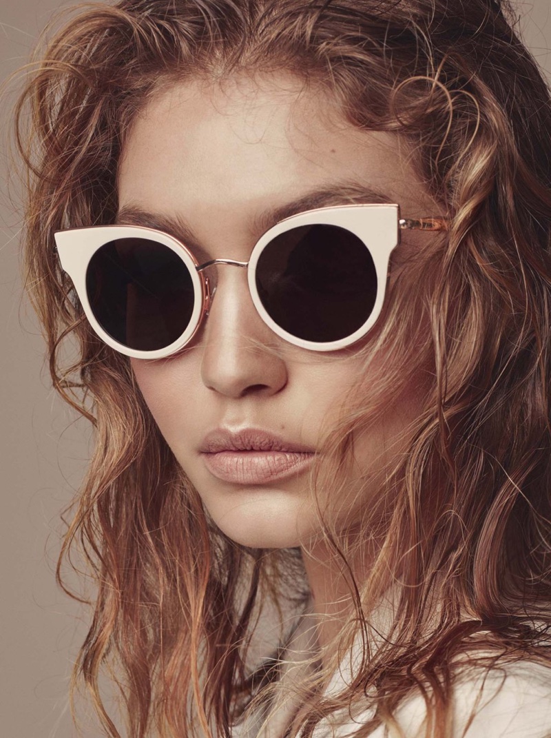 Gigi Hadid poses with Max Mara sunglasses in fall-winter 2016 accessories campaign