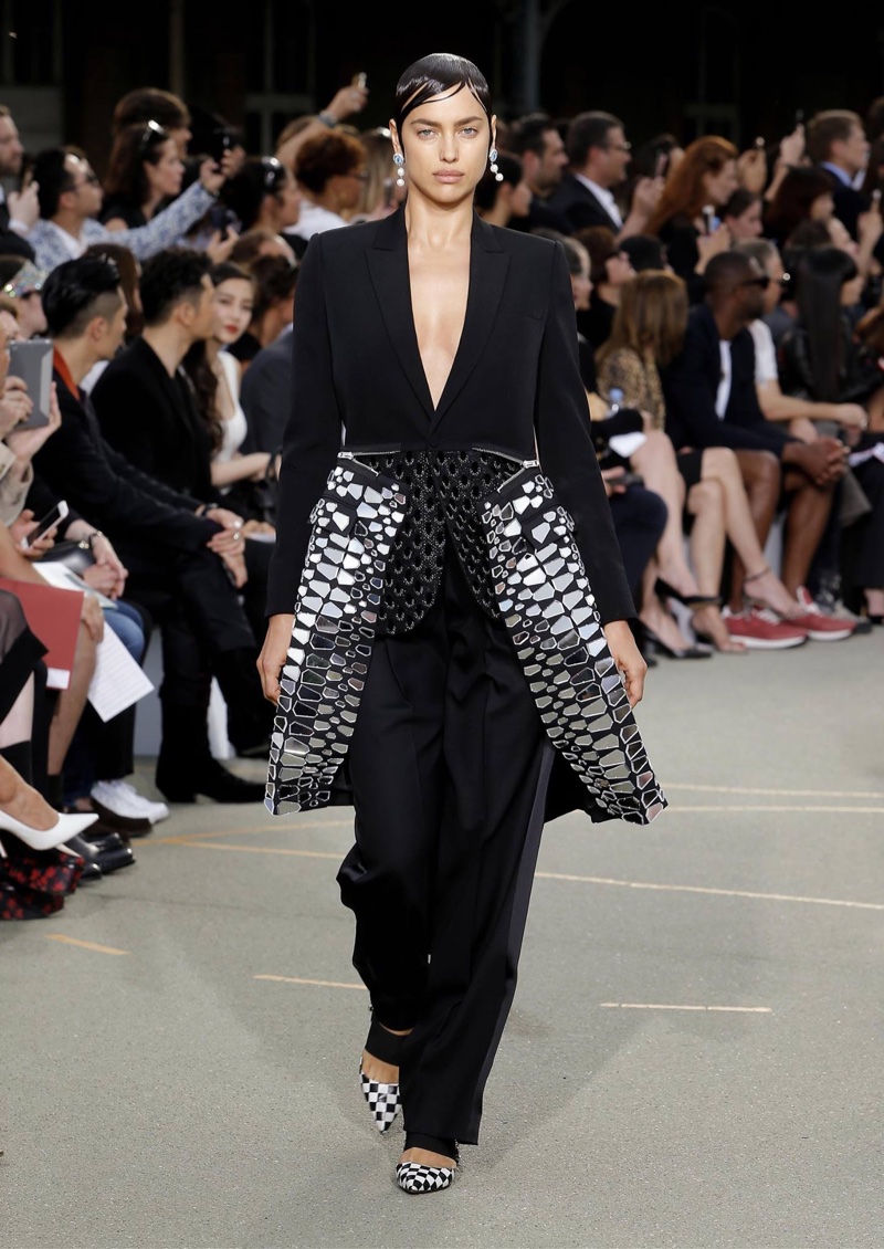 Givenchy Fall 2016 Haute Couture: Irina Shayk walks the runway in embellished coat and pants
