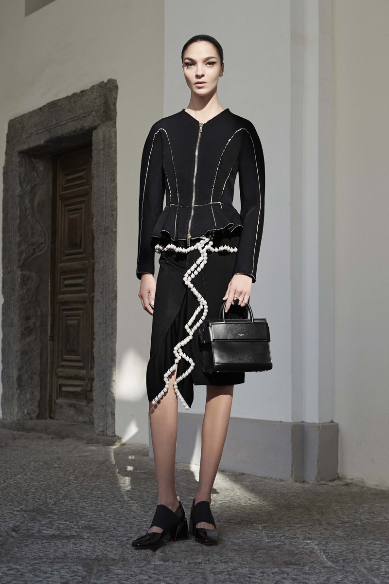Givenchy Resort 2017: Peplum jacket with embellished skirt and ruffles