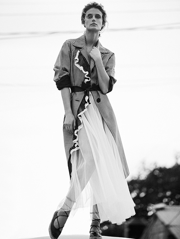 Kate Bock models Miu Miu coat and skirt