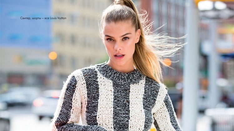 Nina Agdal Hits the Streets in Sporty Style for ELLE Kazakhstan