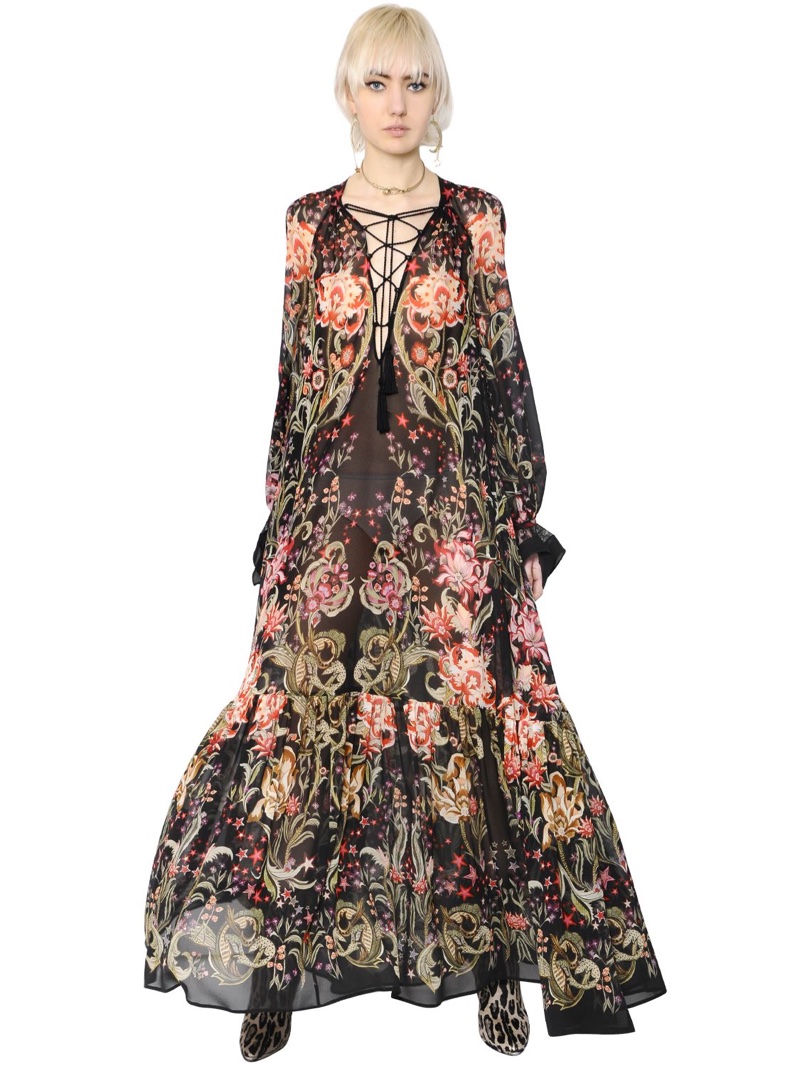 Roberto Cavalli Galaxy Garden Silk Printed Dress