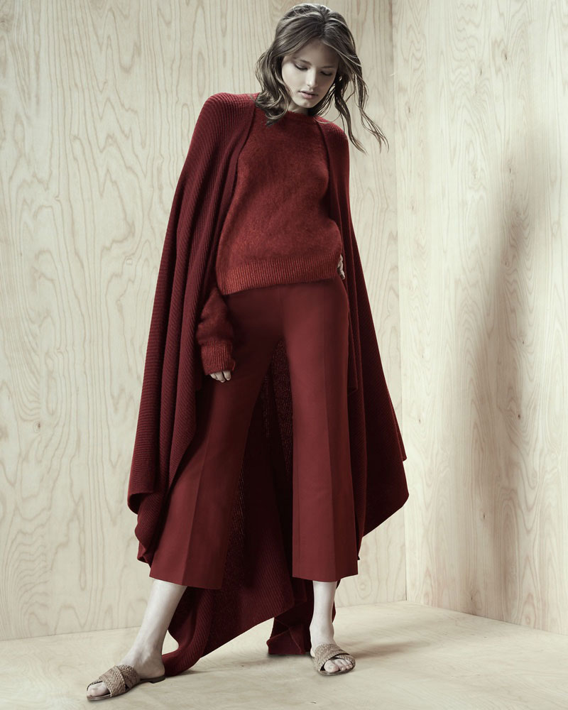 The Row Cappeto Cashmere Cape, Rienda Extended-Sleeve Sweater and Seloc Flare-Leg Cropped Pants