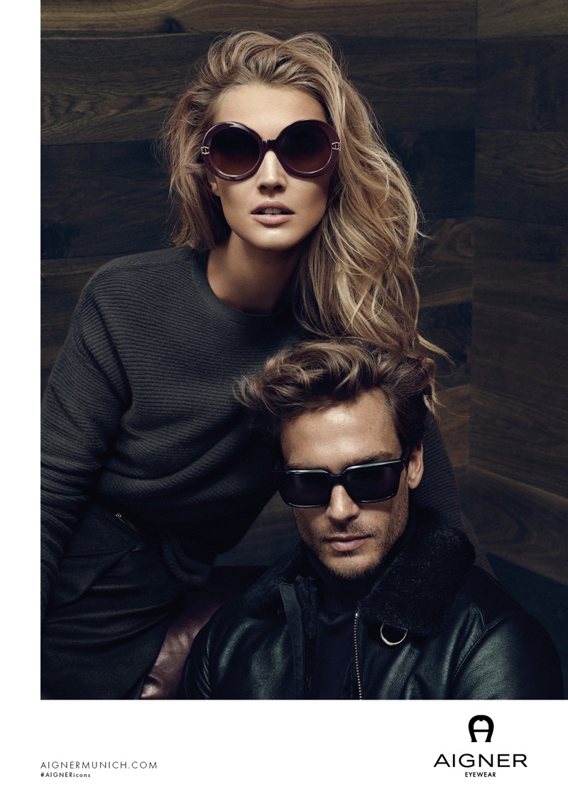 Posing in shades, Toni Garrn and Jason Morgan pose for the fall 2016 advertising campaign from Aigner