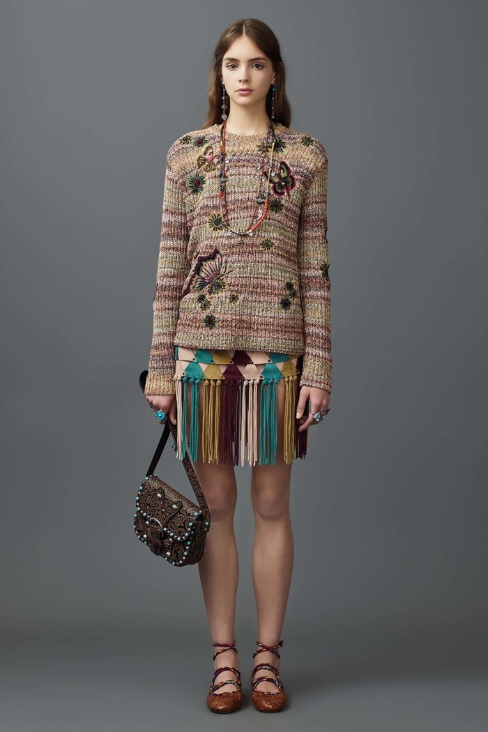 Valentino Resort 2017: Knit sweater with multicolor fringe embellished skirt