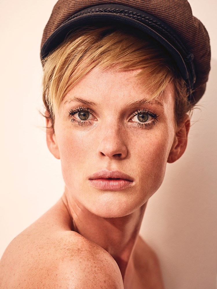 Anne Vyalitsyna gets her closeup in a newspaper boy cap