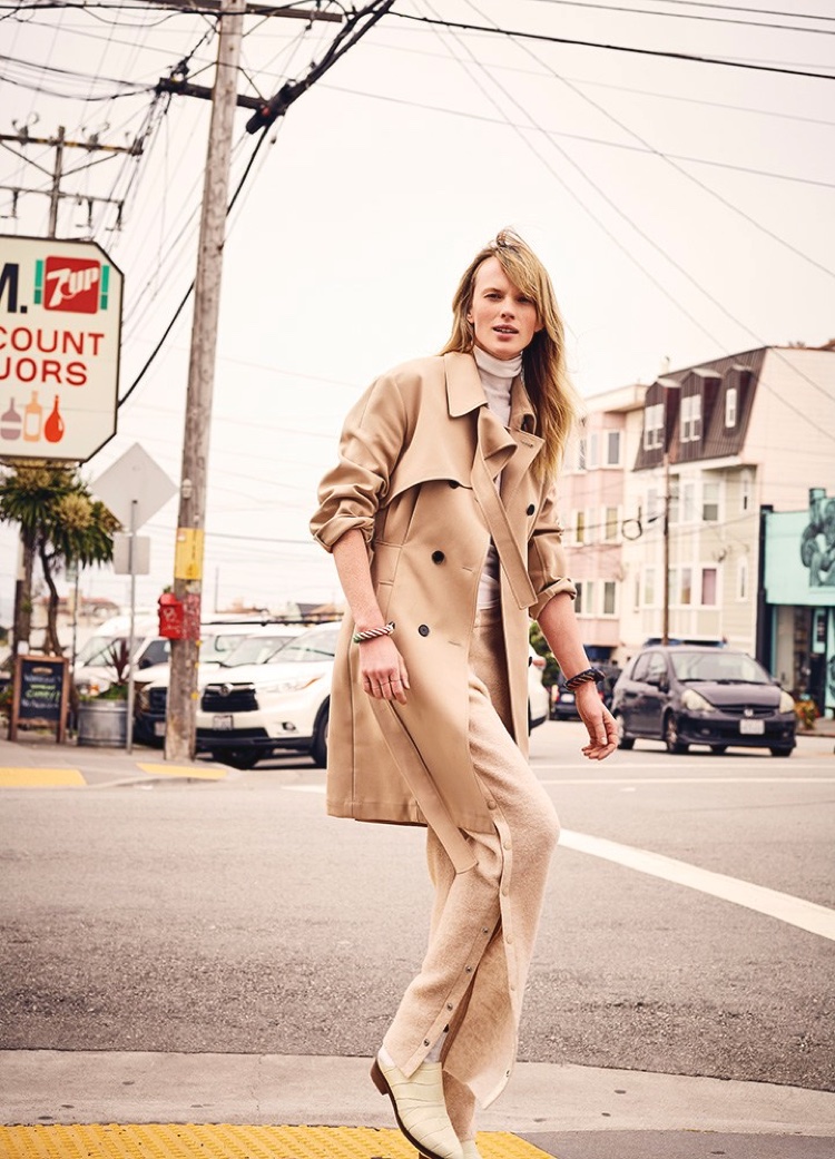 Anne Vyalitsyna hits the streets in a trench coat