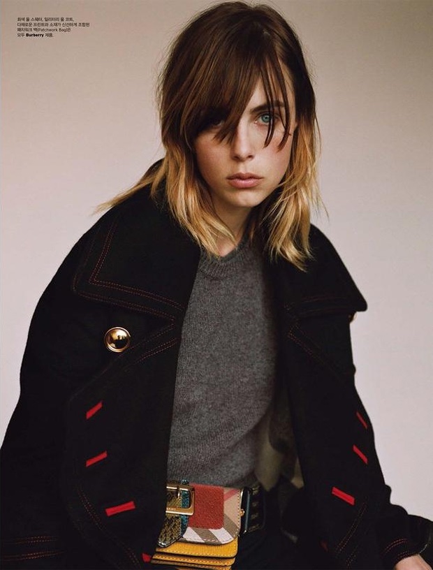 Edie Campbell wears Burberry embellished coat
