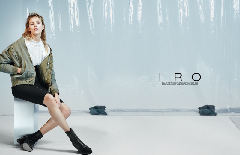 Anja Rubik wears bomber jacket in IRO's fall 2016 campaign