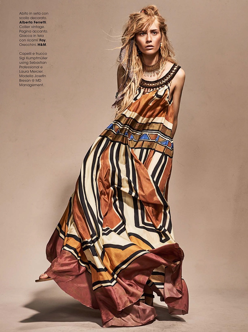 Josefin Bresan models Alberta Ferretti maxi dress