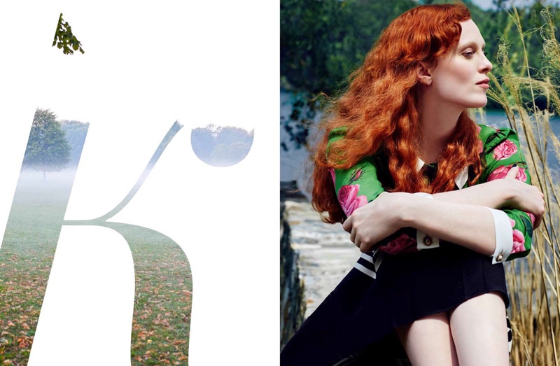 Karen Elson models Gucci looks in the fashion editorial