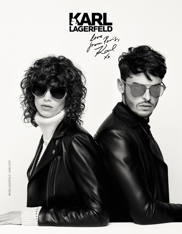 Mica Arganaraz and Baptiste Giabiconi wear leather in Karl Lagerfeld's fall-winter 2016 campaign