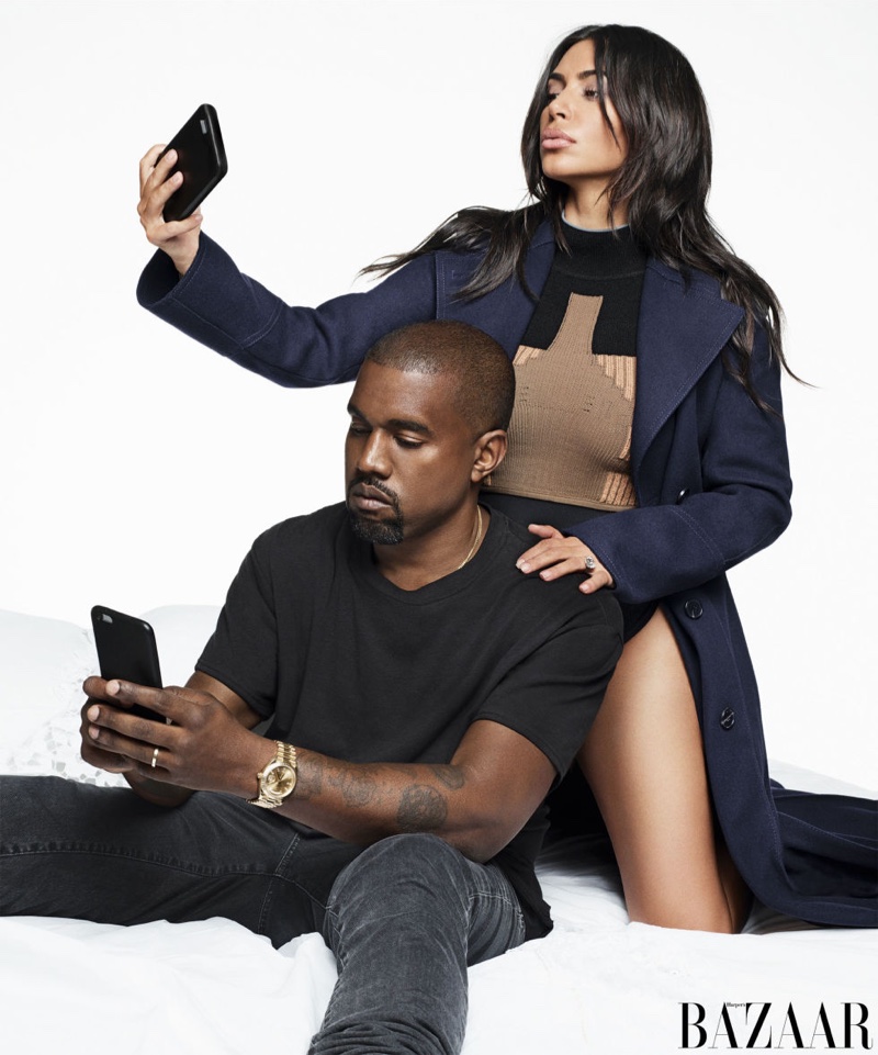 Kim Kardashian wears Valentino coat with Yeezy Season 3 bodysuit and turtleneck