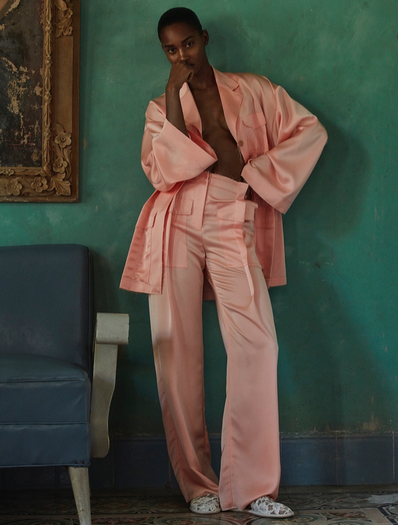 Photographed by Alvaro Beamud Cortes, the model wears pajama inspired dressing