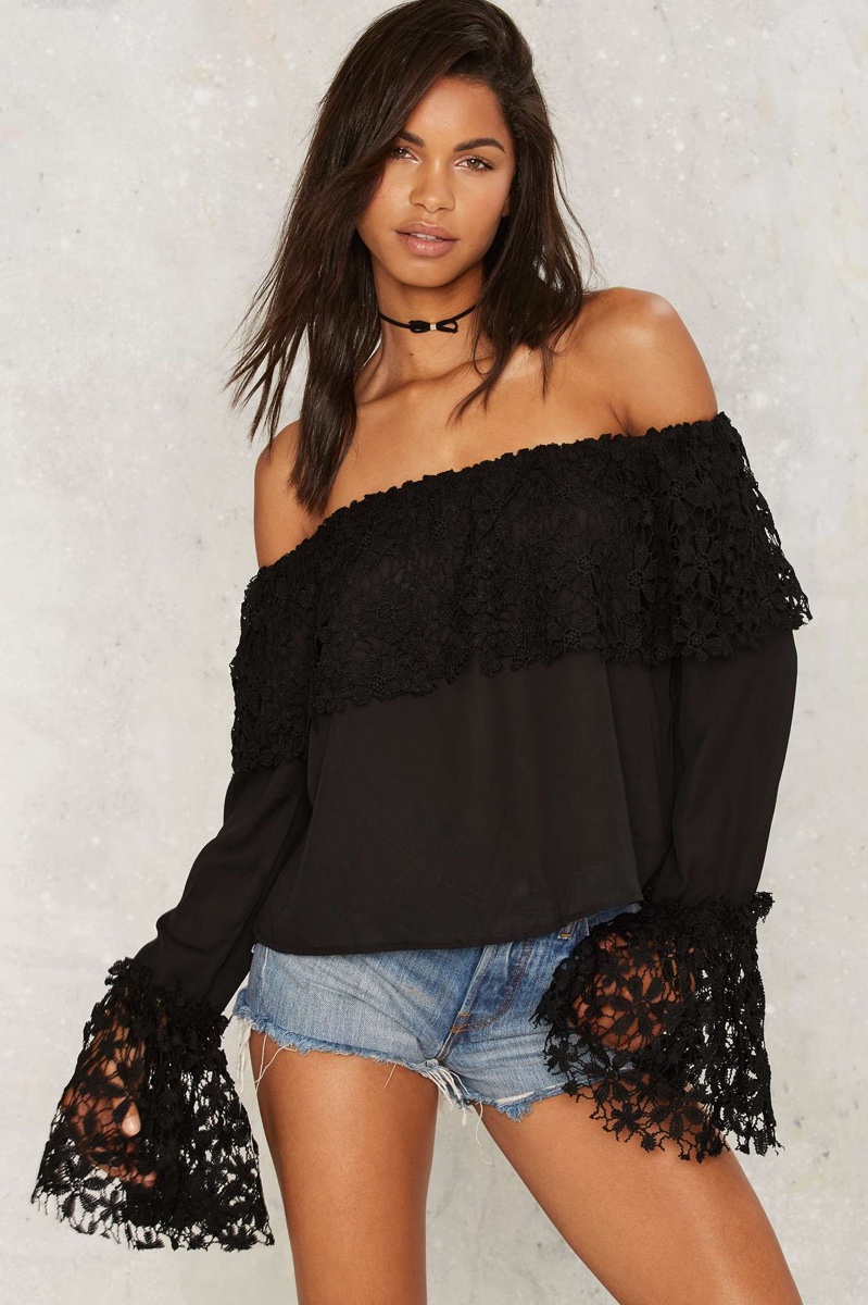 Nasty Gal Take Up Space Off-the-Shoulder Top in Black