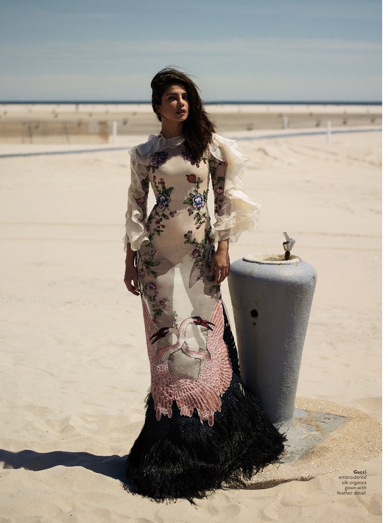 Priyanka Chopra catches the breeze in Gucci embroidered dress with feather detail