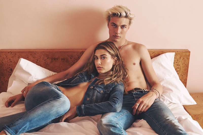 Posing in bed, Hailey Baldwin and Lucky Blue Smith star in Tommy Hilfiger Denim's fall 2016 campaign