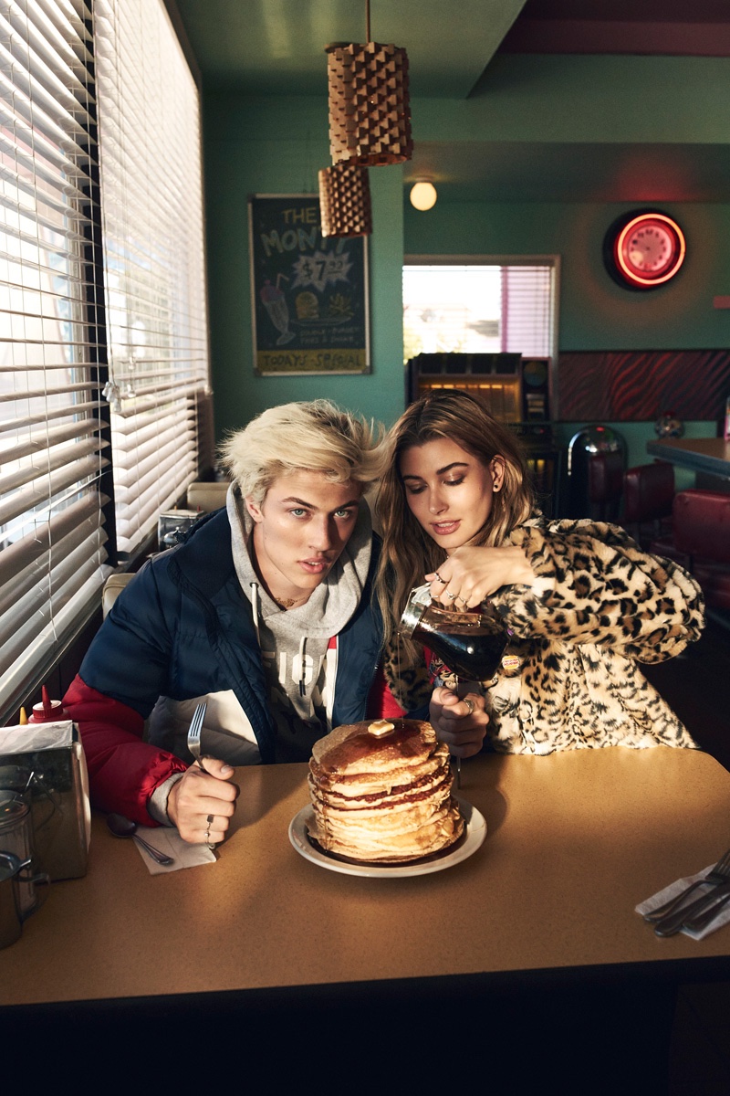 Tommy Hilfiger Denim Fall 2016 Campaign: Hailey Baldwin and Lucky Blue Smith get ready to dig into a stack of pancakes