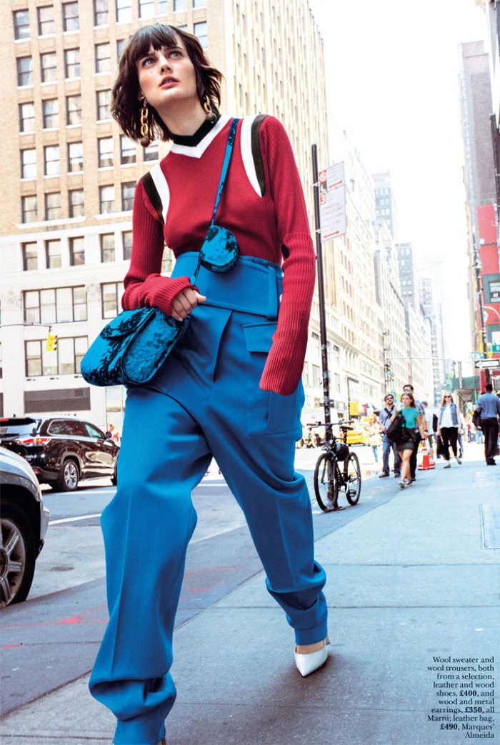Sibui tries on color-blocking in Marni sweater, pants and heels
