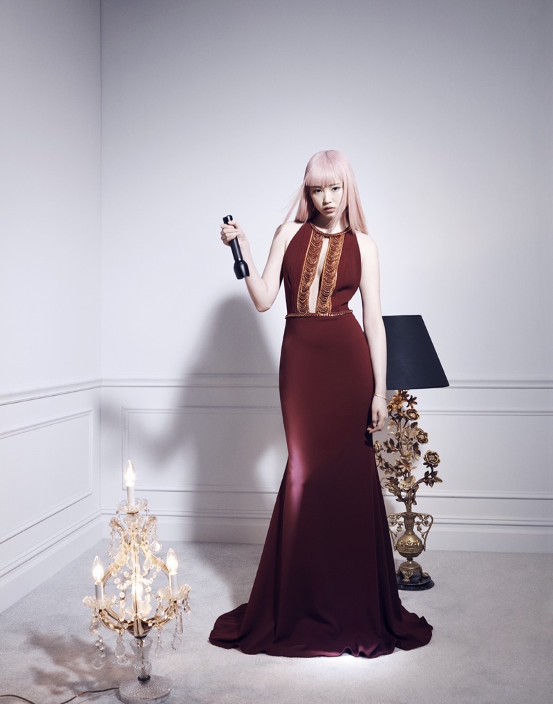 Fernanda Ly shines a light on this red gown from Badgley Mischka couture