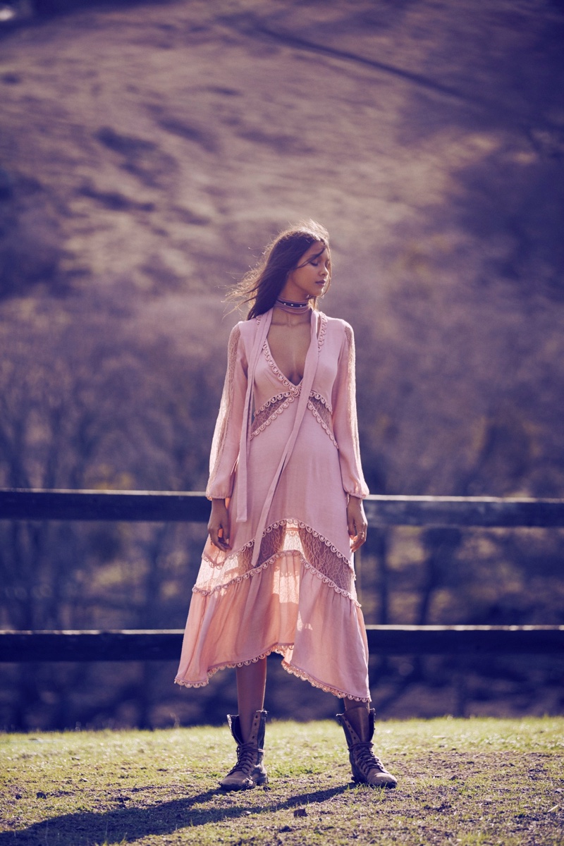 For Love & Lemons Fall 2016: pink long-sleeve maxi dress 