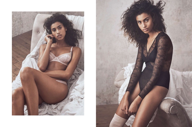 (Left) H&M Mesh and Lace Underwire Bra and Lace Thong (Right) H&M Lace Bodysuit and Soft-Cup Racerback Bra