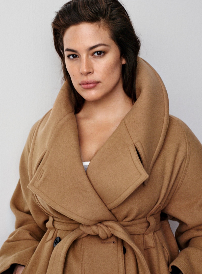 H&M Studio Fall 2016: Ashley Graham wears brown trench coat tied at the waist