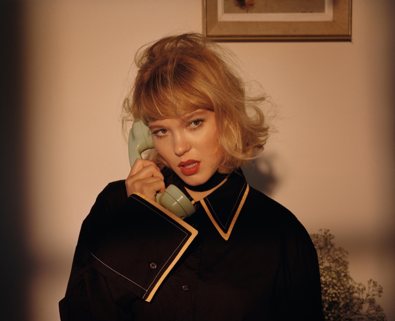 Lea Seydoux takes a phone call with Céline shirt
