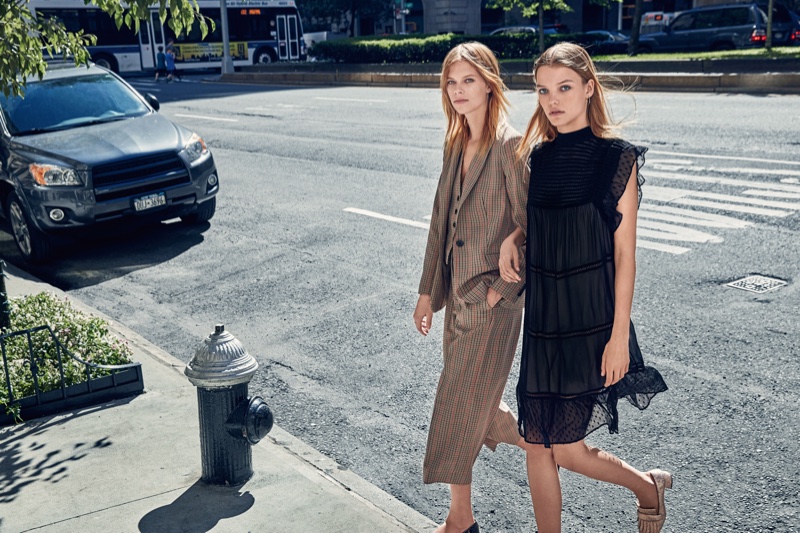 Office-ready dresses and jackets are spotlighted in Mango's fall campaign