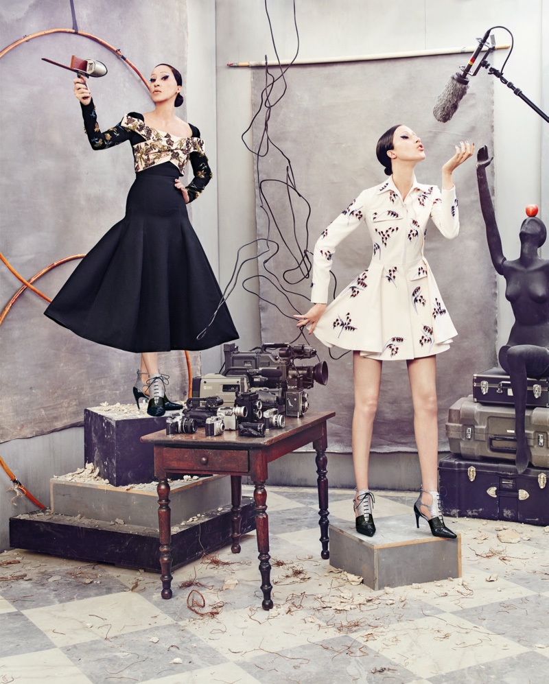 Pat and Anna Cleveland model Dior dresses in Neiman Marcus' Art of Fashion campaign