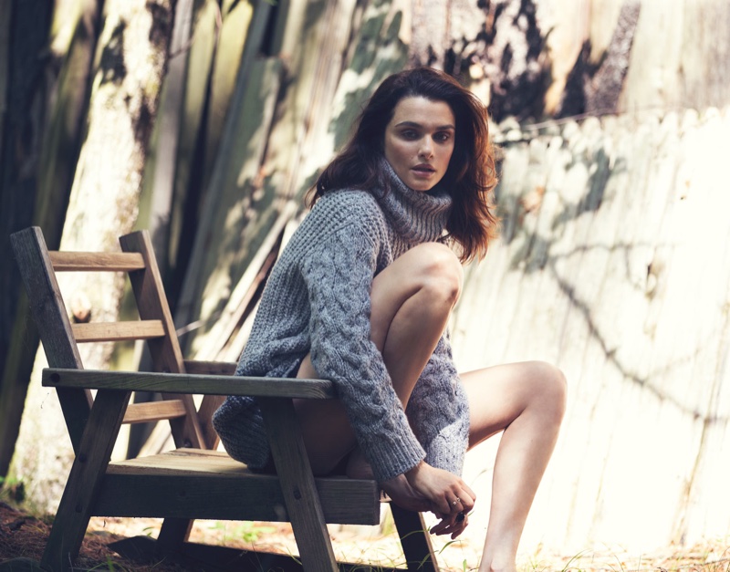 Rachel Weisz is ready for sweater weather in Adam Lippes turtleneck and Eres briefs
