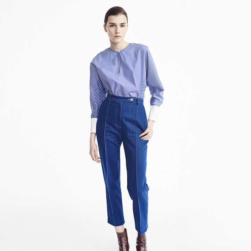 Sandro Fall 2016: striped shirt and cropped denim trousers