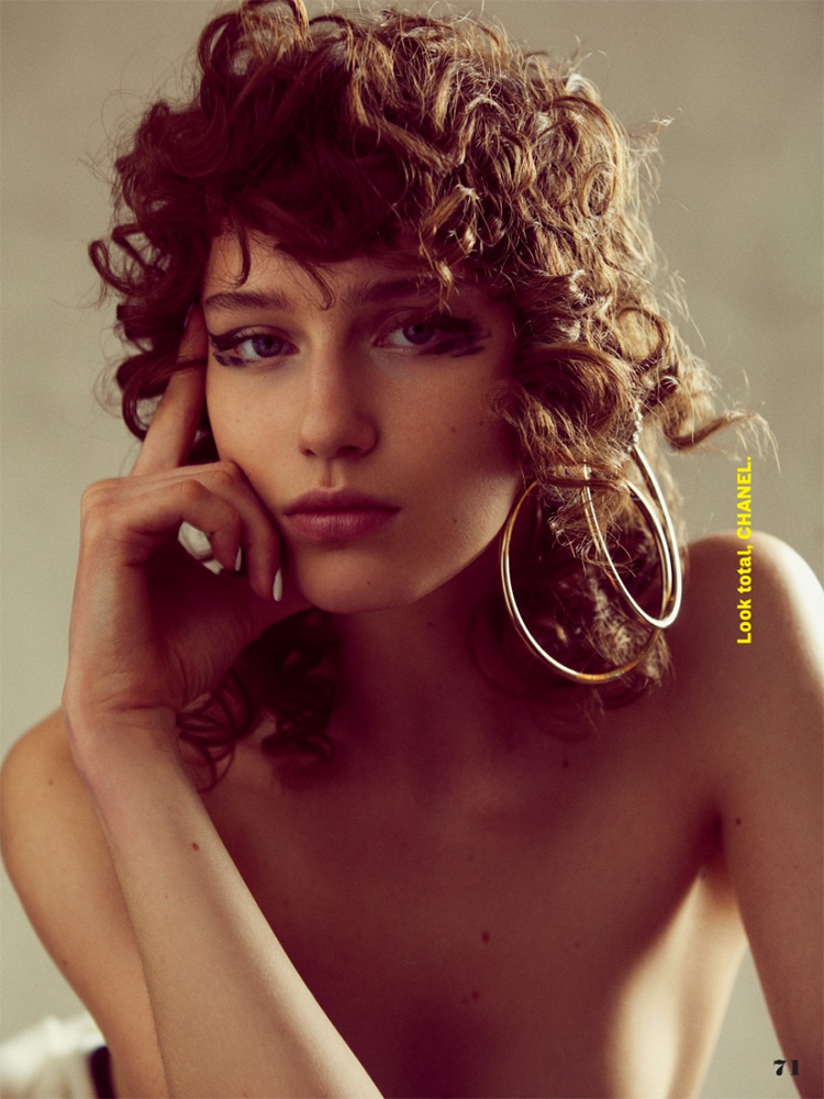 Sofia Tesmenitskaya models Chanel oversized hoop earrings