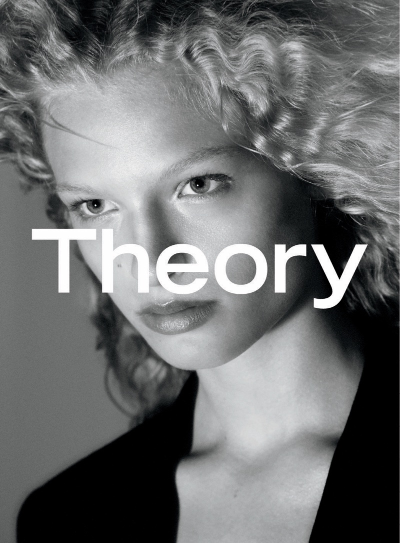 Frederikke Sofie's signature blonde waves are on display for Theory's fall advertisements