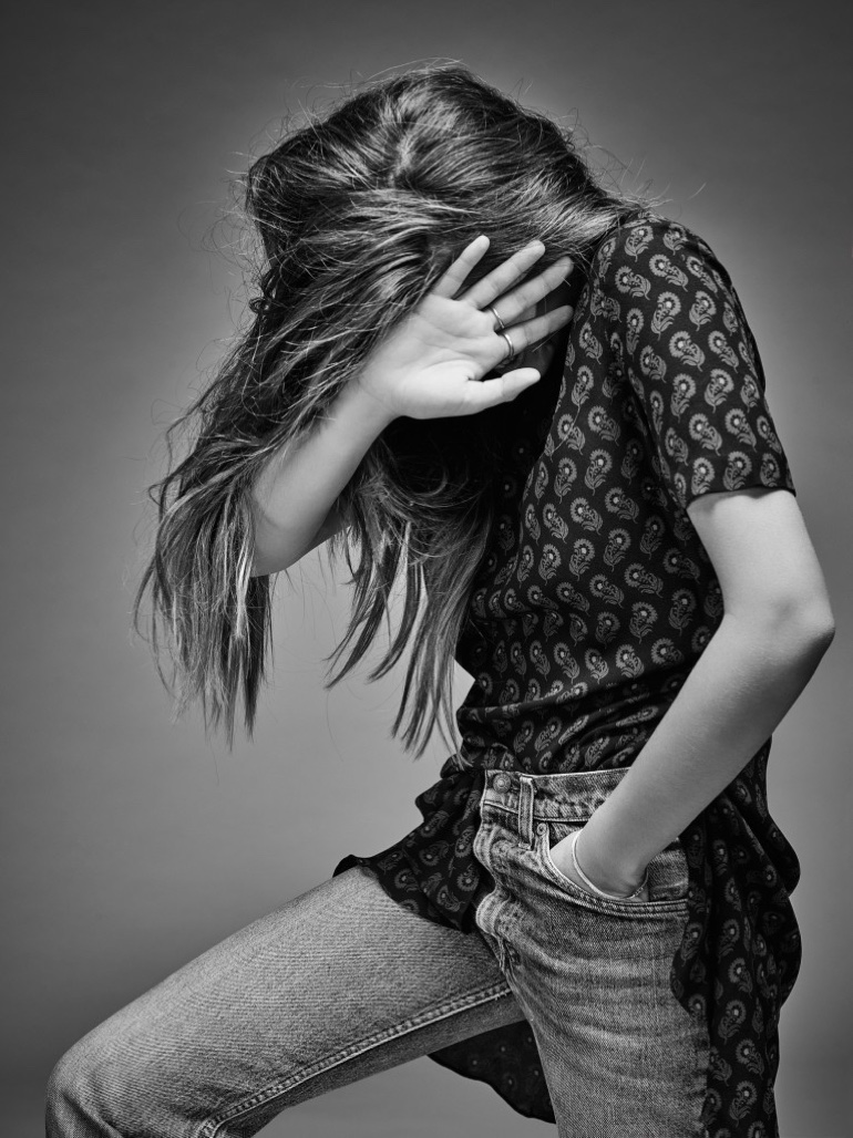 Thylane Blondeau models A.L.C. dress and Levi’s jeans