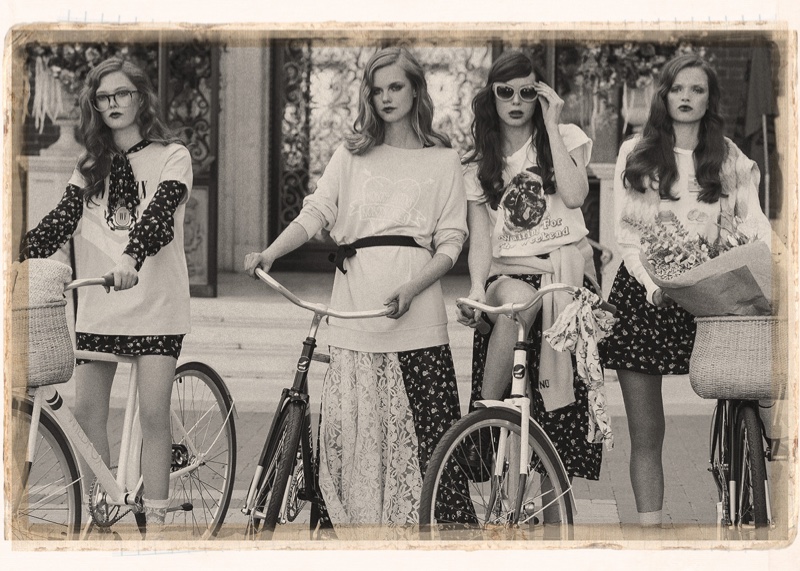 Models pose on bikes for Wildfox's fall 2016 collection