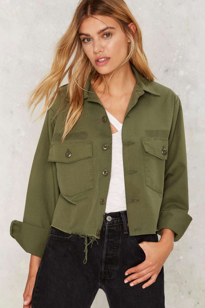 After Party by Nasty Gal Crop Sign Army Jacket