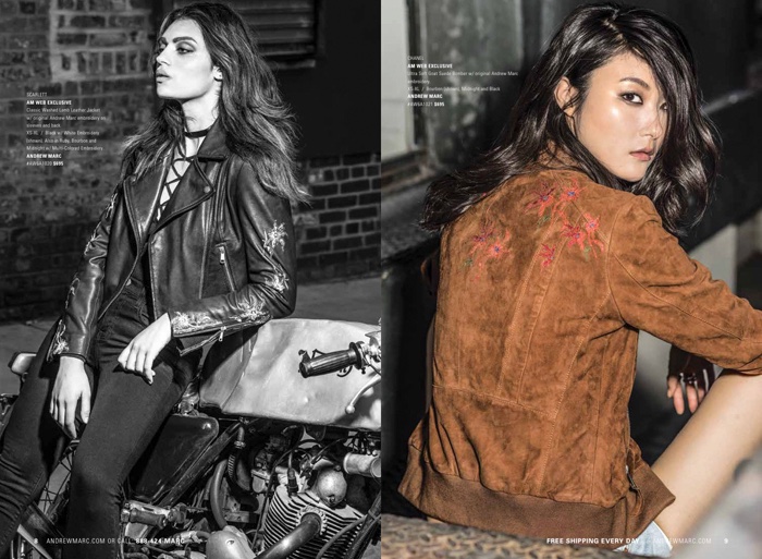 Andrew Marc features embroidered leather and suede jackets for fall 2016
