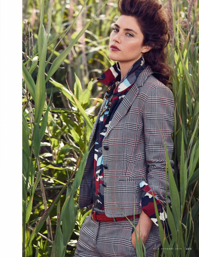 Anna Speckhart poses in Gaudi plaid jacket and pants