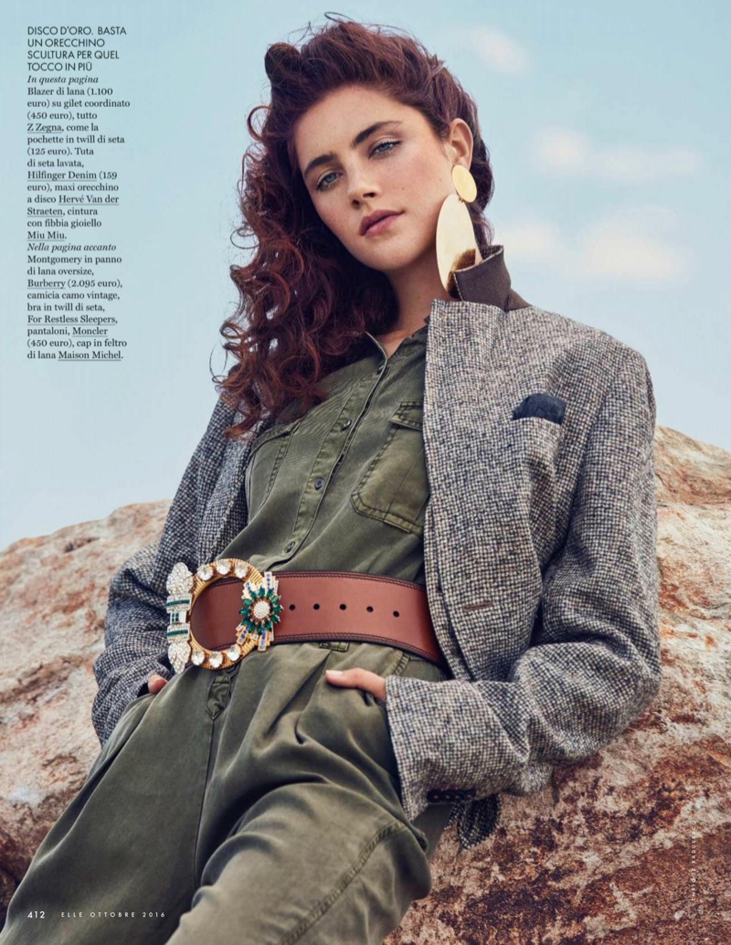 Model Anna Speckhart looks sharp in Z Zegna blazer over Tommy Hilfiger jumpsuit