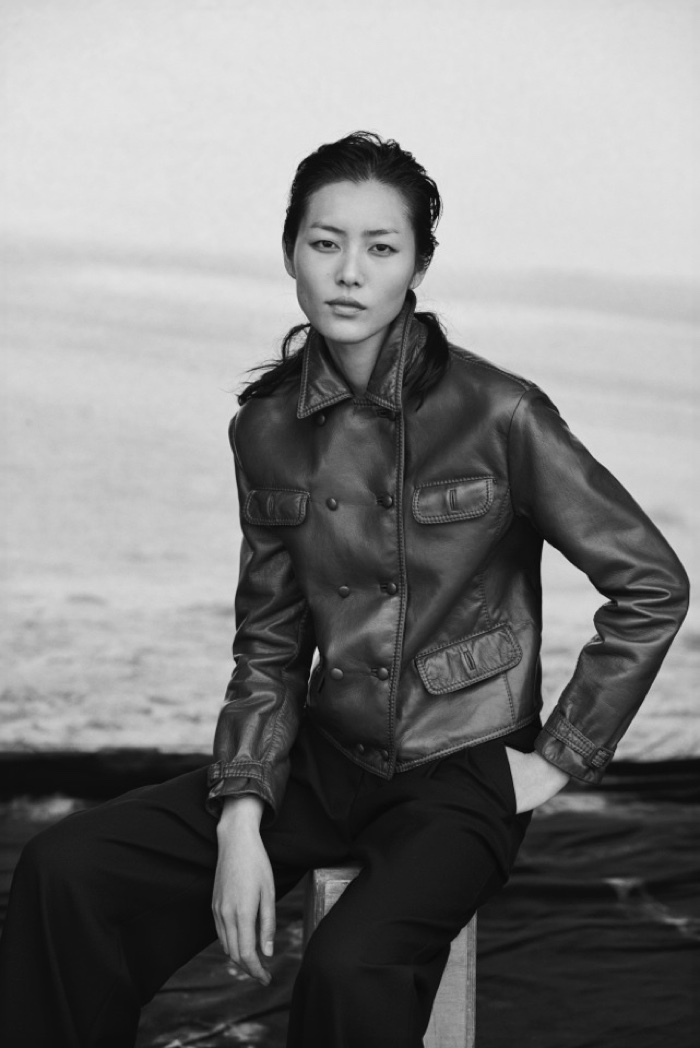 Liu Wen poses in a leather jacket for Giorgio Armani's New Normal campaign