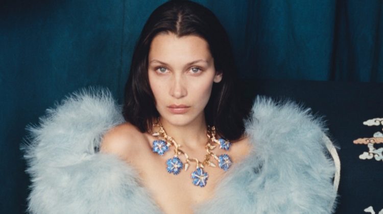 Bella Hadid Lounges in Haute Couture Styles for W Editorial
