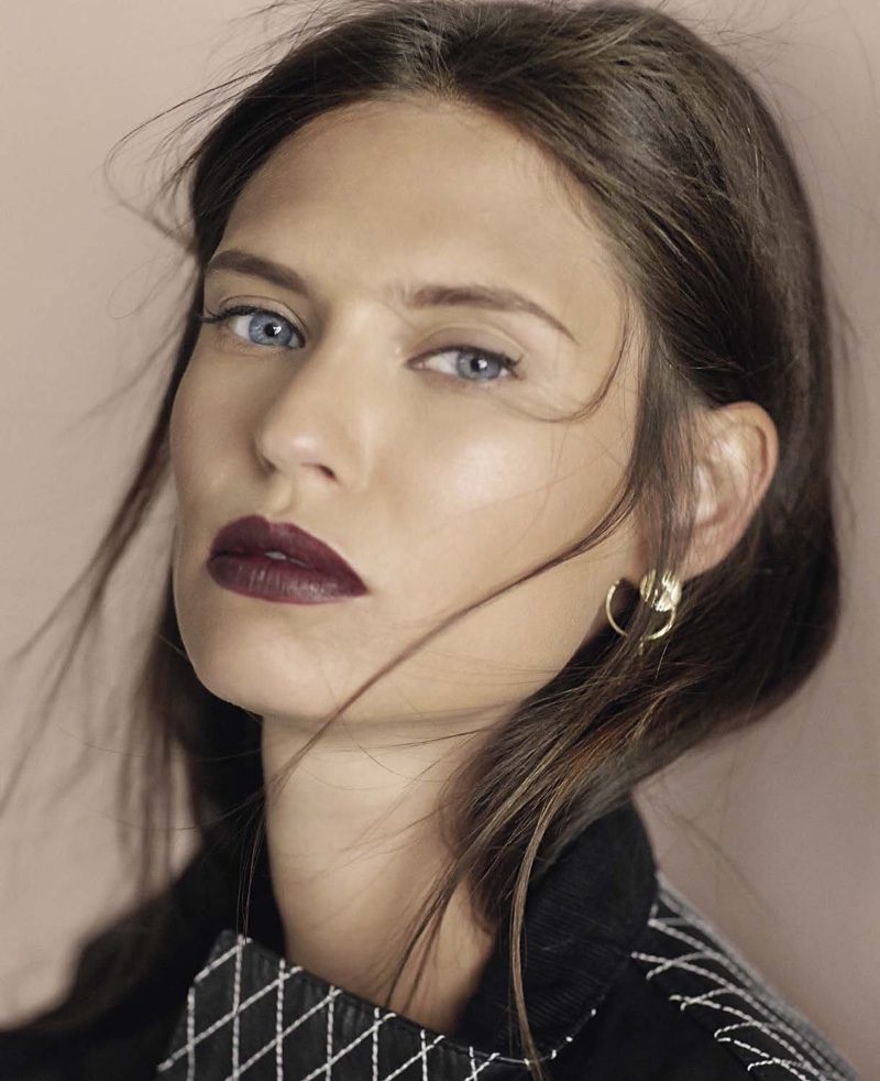 Bianca Balti gets her closeup wearing a plum lipstick shade and messy hair