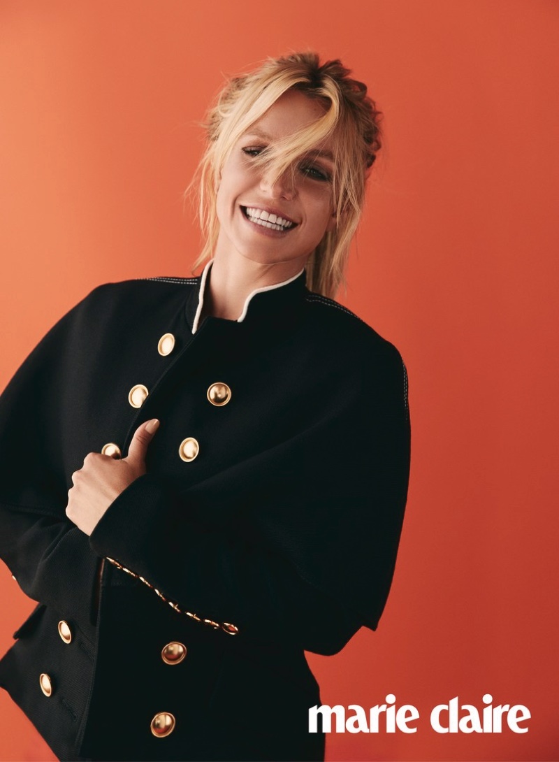 Britney Spears is all smiles in military inspired jacket from Burberry