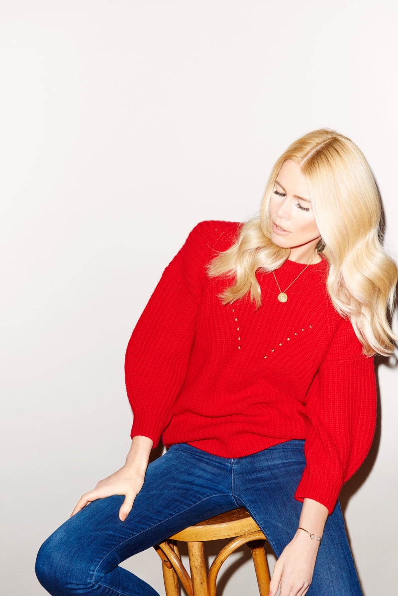 Claudia Schiffer wears wool pullover cashmere sweater