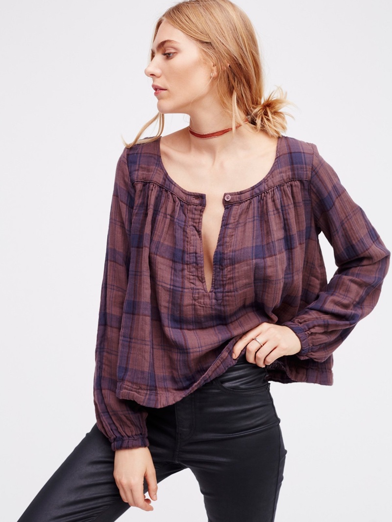 CP Shades x Free People Double Cloth Plaid Top