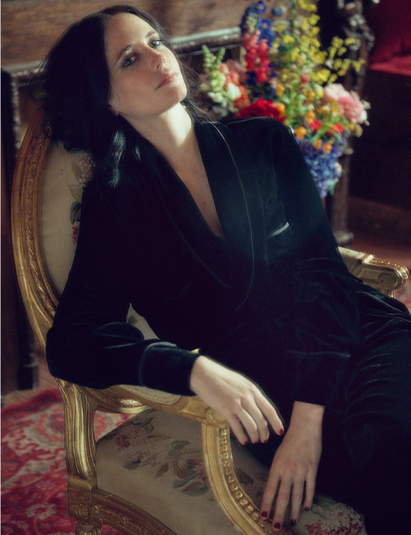 Eva Green lounges in a black Fendi jumpsuit